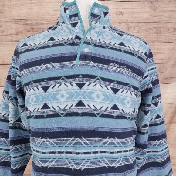 Eddie Bauer Other - Eddie Bauer Pullover Mens Medium Blue‎ Aztec Fleece Sweater Geometric Outdoors